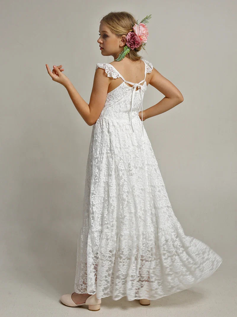 Princess Girls Lace Bohemia Long Dresses Baby Kids Flower Wedding Party Dress Cotton Lining Vestidos Costume Children Clothing