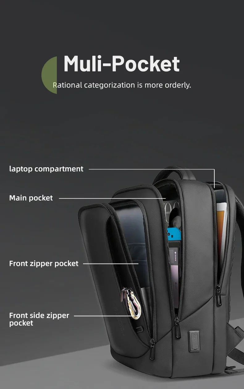Men's Designer Laptop Bag Waterproof School Bags for College Boys Male Business Sports Travel Backpack Men With USB Charging