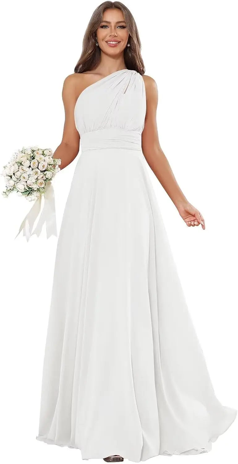 Vestidos de Daminha de Um Ombro para Mulheres Vestido de Noite Formal Longo de Chiffon Plissado Vestidos de Madrinha para Casamentos