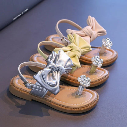 Sparkly Rhinestone Flip Flop for Girls Back Strape Children Slingbacks Shoes Nice Wedding Party Shoes with Large Bow-knot I05302