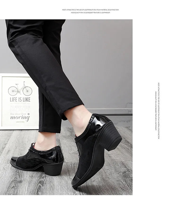 Men's High-heeled Leather Shoes Fashion Red Wedding Dresses Shoes For Men Luxury Formal Shoes Man zapatos de vestir