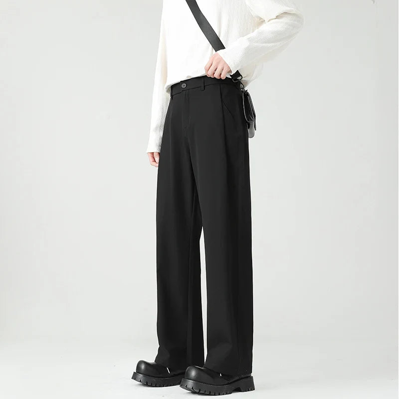 Men's Spring Essential Suit Pants Elastic Waist Loose Straight Black Gray Casual Business Work Slacks Fashion Trendy Daily Wear