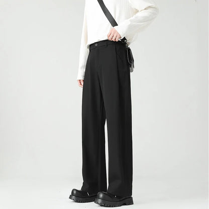 Men's Spring Essential Suit Pants Elastic Waist Loose Straight Black Gray Casual Business Work Slacks Fashion Trendy Daily Wear