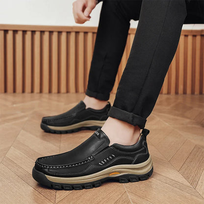 Men's Hand-Stitched Fashion Loafers, Solid Color Low-Top Casual Shoes, Simple Trendy Slip-On Sneakers, Men's Shoes for All Seasons, Daily Office Business Shoes, Large Size Men's Shoes