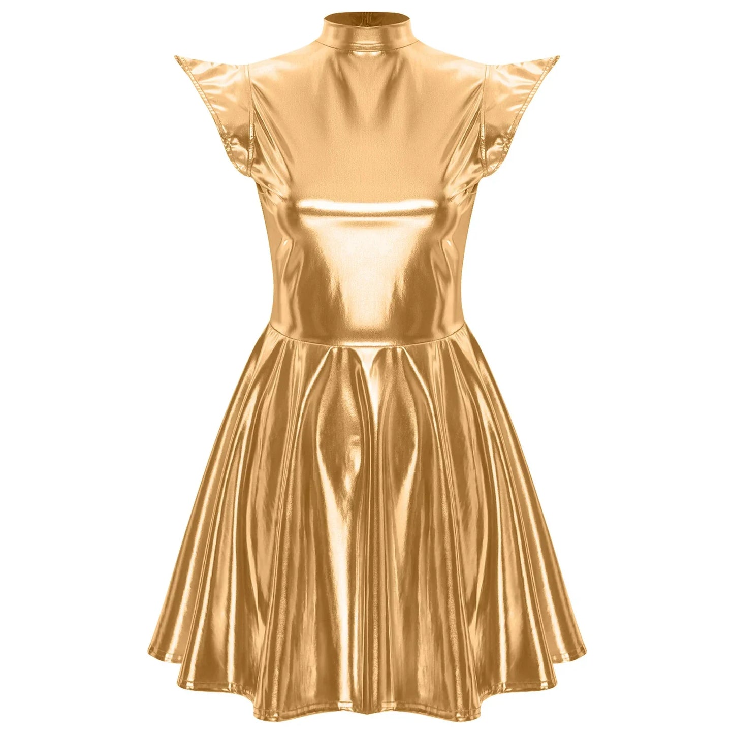 Womens Cocktail Dress Shiny Metallic Dress Alien Space Cap Sleeve High Waist A-line Dress for Halloween Party High Street Dress