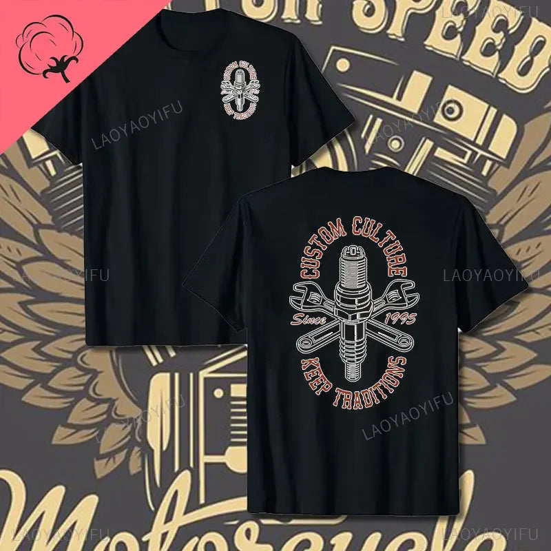 Crossed Pistons Mechanic Garage Engine Graphic T-shirt Summer Cool Men Cotton Tee Shirt All-Match Hipster Streetwear Man T-shirt