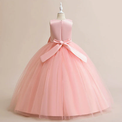Elegant Party Bridesmaids Girls Dresses Summer Bow Flower Wedding Princess Prom Dress for Girl Tulle Evening Christmas Costumes