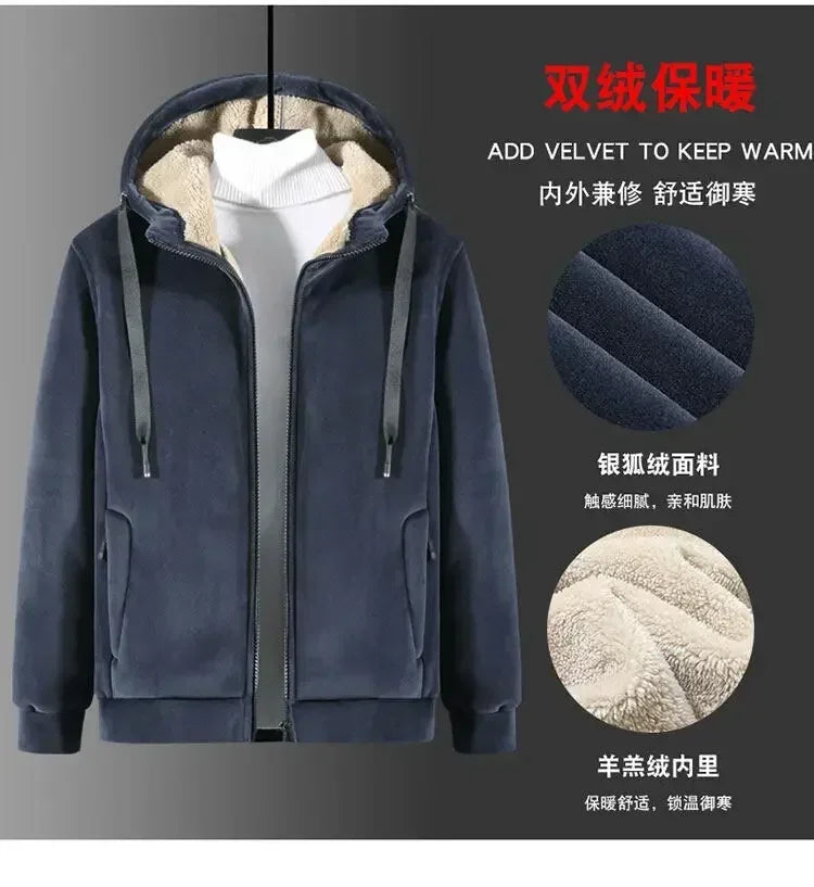 Men Sports Suits Tracksuit Sets Hoodies Casual Hooded Warm Sweatshirts+Pants Thicker Fleece New Jacket+Pants 2 Pieces Velvet Set