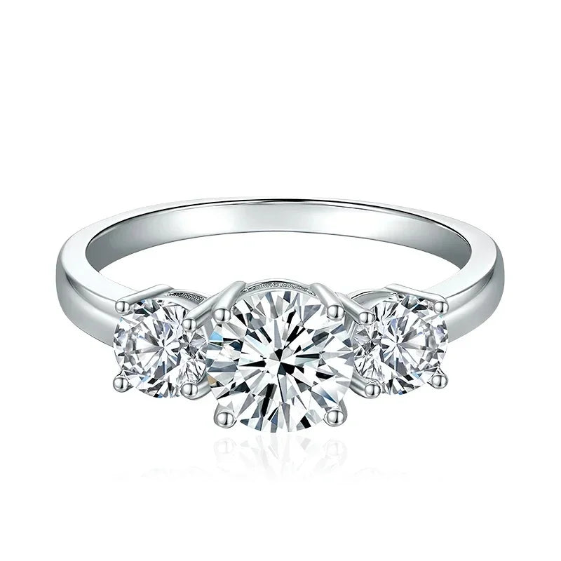 Full D Color Moissanite Ring 925 Sterling Silver Rings for Women 3-Stone Proposal Engagement Wedding Bands Party Jewelry