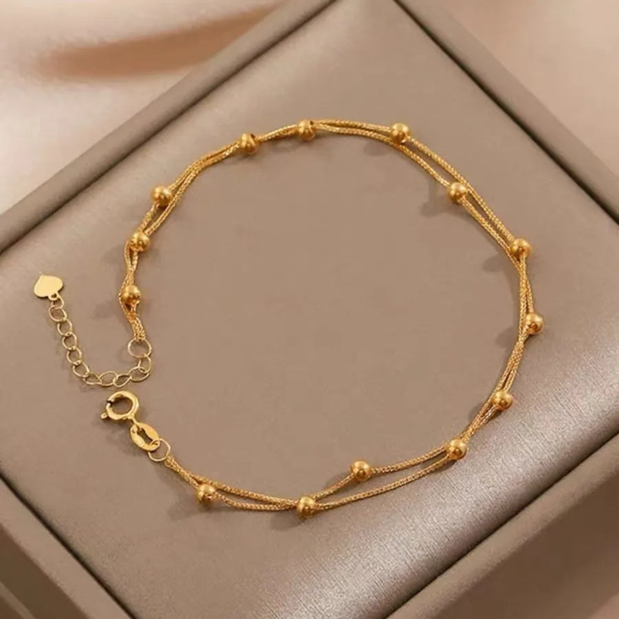 18k Gold Starry Sky Bracelet Au750 Gold Bracelet Plain Chain Lucky Charm Small Gold Beads for Woman Wedding Party Jewelry Gifts