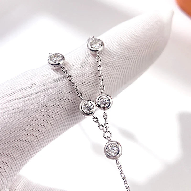 3mm Round Bezel Moissanite Bracelets for Women 14-21cm Adjustable Chain GRA Certified s925 Silver Diamond Bubble Bracelet