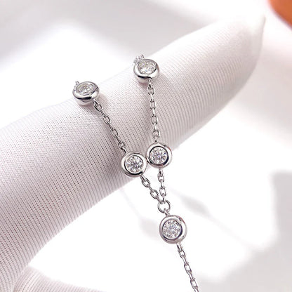 3mm Round Bezel Moissanite Bracelets for Women 14-21cm Adjustable Chain GRA Certified s925 Silver Diamond Bubble Bracelet