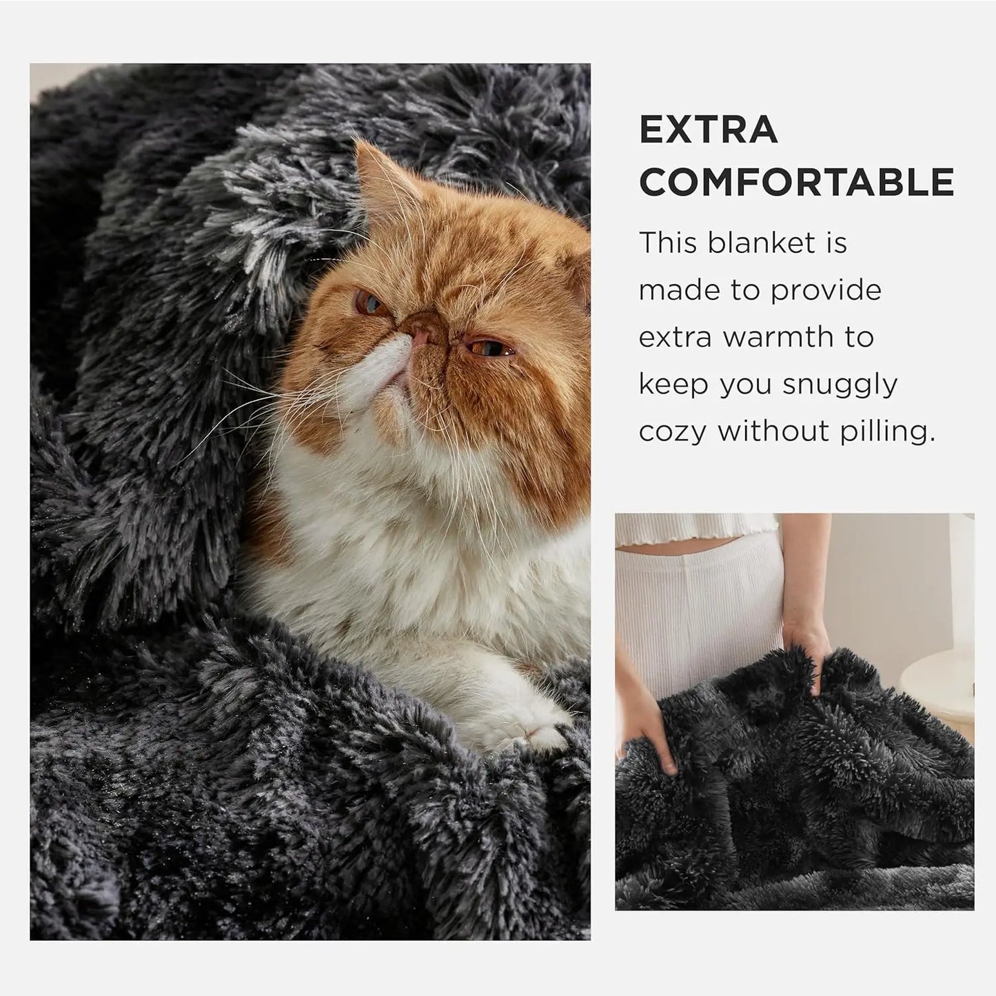 King Size Fluffy Tie Dye Black Blanket, Thick Sherpa Faux Fur Fleece Bedding for Winter Warmth, Cozy Gift 108x90