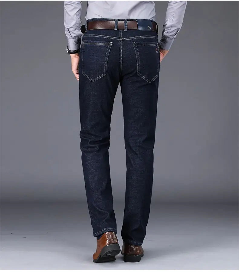 Autumn and Winter New Male Business Casual Stretch Trousers Concise Blue Denim Pants Men's Loose Straight Jeans Jeans for Man