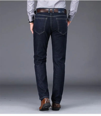 Autumn and Winter New Male Business Casual Stretch Trousers Concise Blue Denim Pants Men's Loose Straight Jeans Jeans for Man