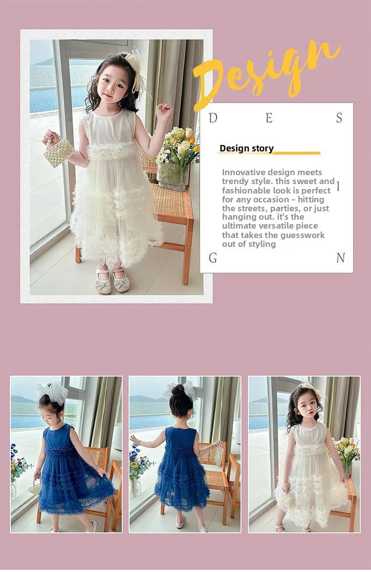 Girl's Dress Summer New Children's Sleeveless Yarn Dress Fluffy Dress Girl's Fashionable Baby Princess Dress