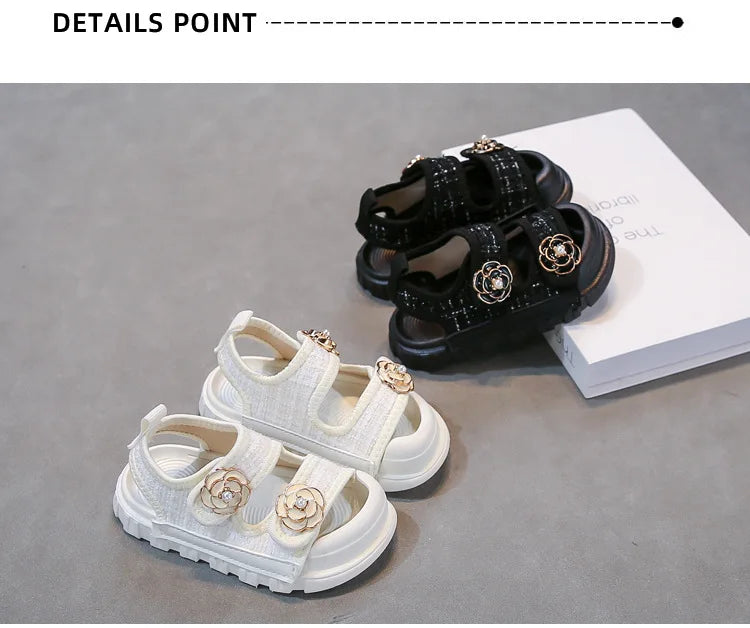 Rose Sweet Style Sandals Summer Solid Color Girls Baby Sandals Open Toe Small PU Slipper Shoes Size 21-35
