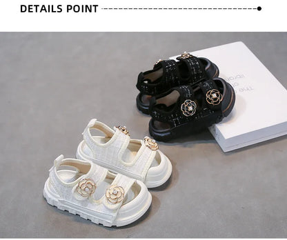 Rose Sweet Style Sandals Summer Solid Color Girls Baby Sandals Open Toe Small PU Slipper Shoes Size 21-35