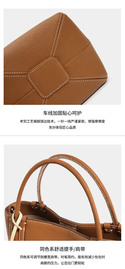 Head Layer Cowhide Vegetable Basket Bag Genuine Leather Cell Phone Crossbody Bag Commuter Shoulder Bucket Bag