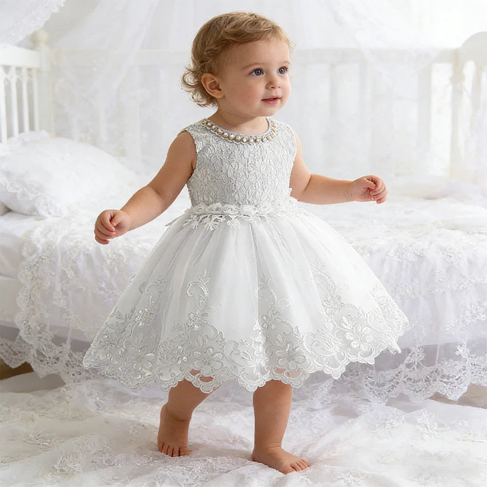 0-3Y Baby Girl Clothes Lace Dress Sleeveless Infant Summer Dress White Dress for Girls Baptismal Costume Toddler Wedding Dress