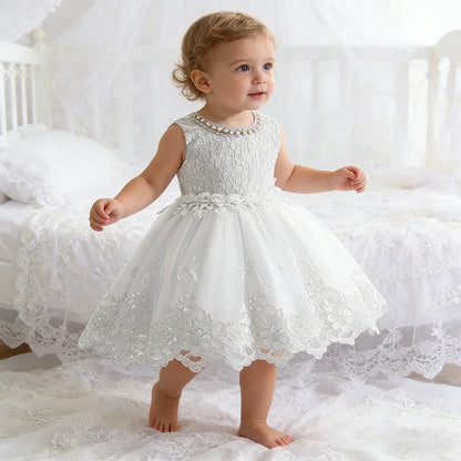 0-3Y Baby Girl Clothes Lace Dress Sleeveless Infant Summer Dress White Dress for Girls Baptismal Costume Toddler Wedding Dress