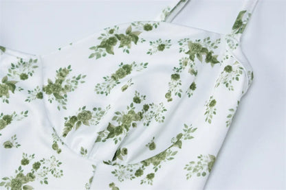 Fashion Sexy Flower Printed Women Short Dresses Streetwear Regular Casual Strapless Sleeveless Slim Sheath Vestidos Robe