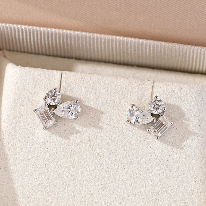 2.4CT 3.6CT D Color Full Moissanite Stud Earrings for Women Girls 3 Gems Dainty Jewelry Lab Diamond S925 Sterling Silver