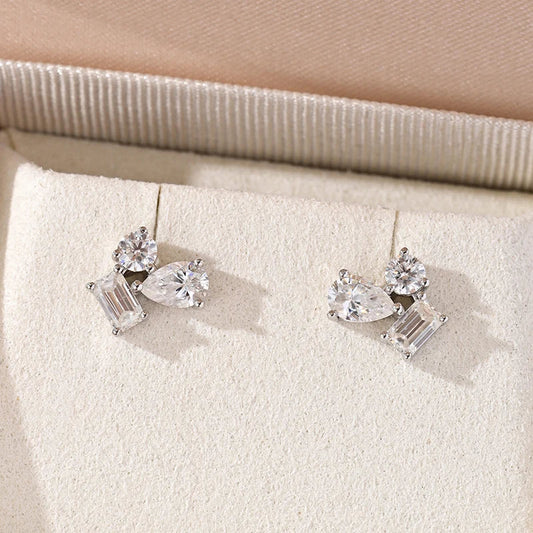 2.4CT 3.6CT D Color Full Moissanite Stud Earrings for Women Girls 3 Gems Dainty Jewelry Lab Diamond S925 Sterling Silver
