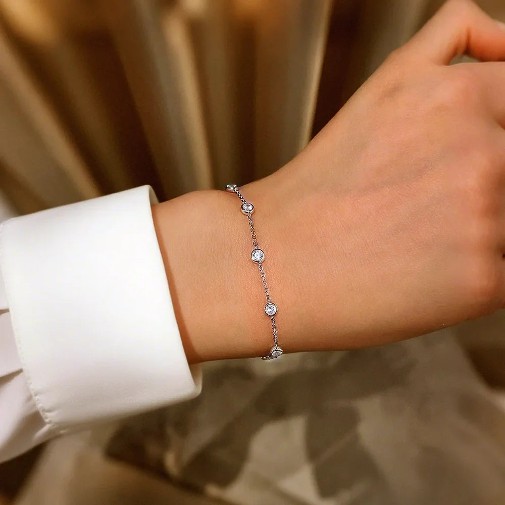 Full 0.1CT 3mm D Color Moissanite Diamond Link Bracelet for Woman 925 Silver Plated 18k Adjustable 15-20cm Chain Bracelets