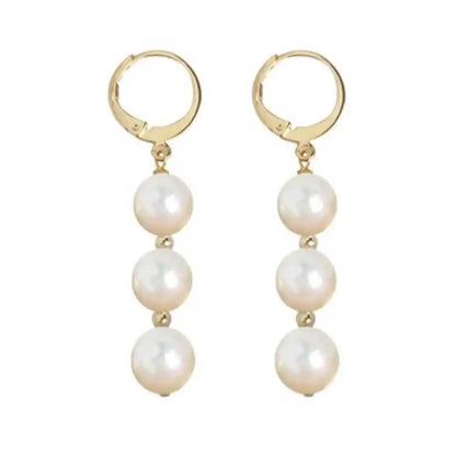 Highlights 8MM White Shell Pearl Earrings 18K Thanksgiving Gift Wedding Hook New Year Accessories Classic Mother's Day