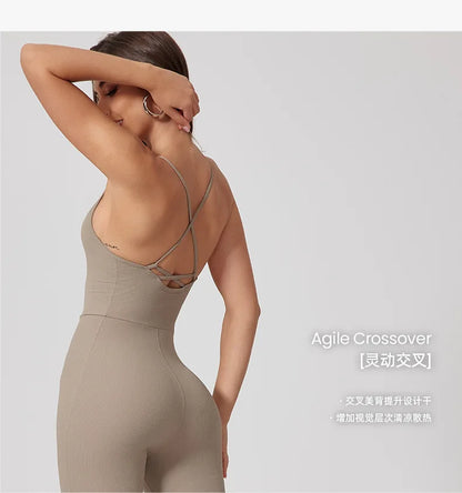 Seamless Yoga Jumpsuit Sets Beautiful Back Tight Hip Lift Trousers Micro Flared Trousers Outdoors Sports Fitness tracksuit Woman