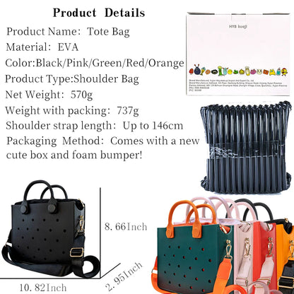 Large Leather Shoulder Bag Handbag Tote Bag Storage for Women Casual Waterproof Beach Bag Hole Fit Charm Fashion Storage Bag
