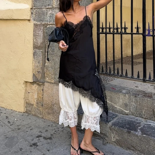 Soft Womens Satin Lace Trim Asymmetrical Top Y2k Irregular Hem Tanks Vest Top V Neck Coquette Going Out Camis Tops Streetwear