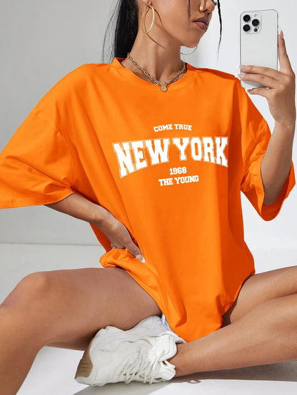 Quando 1968 A Nova Iorque É Jovem Camisetas Femininas De Algodão Oversize Camisetas Diárias Criatividade Roupa Casual Individual De Rua