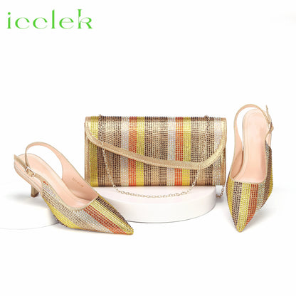 Italian Design African Women's High Heels Pointed Toe Sandals Party Wedding Party Magenta Color Shoes and Bags Set