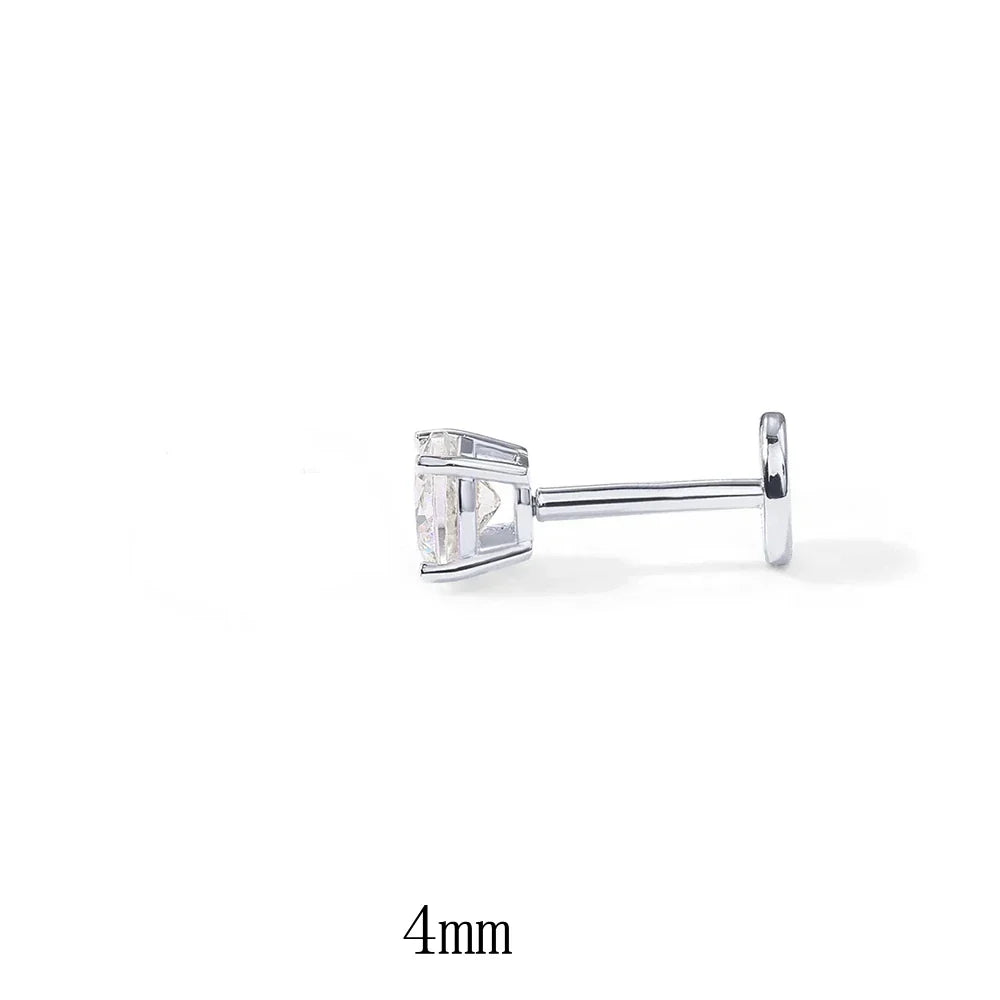 1Piece 925 Sterling Silver Labret Lip Ring Zircon Ear Studs Earrings For Women 2/3/4mm Tragus Cartilage Piercing Jewelry