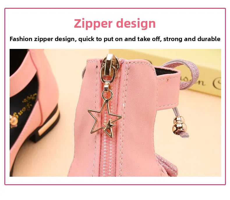 2026 Shiny Bow Stage Elegant Comfortable Catwalk Fashion Spring/summer Students Baby Girls Princess Shoes Cute Kids Sandals