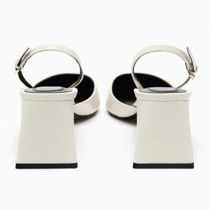 Sexy White Pointed Toe Chunky Heel Pumps Women Luxury Back Strap Buckle Designer Shoe Elegant Commuting Office Shoe Talons Femme