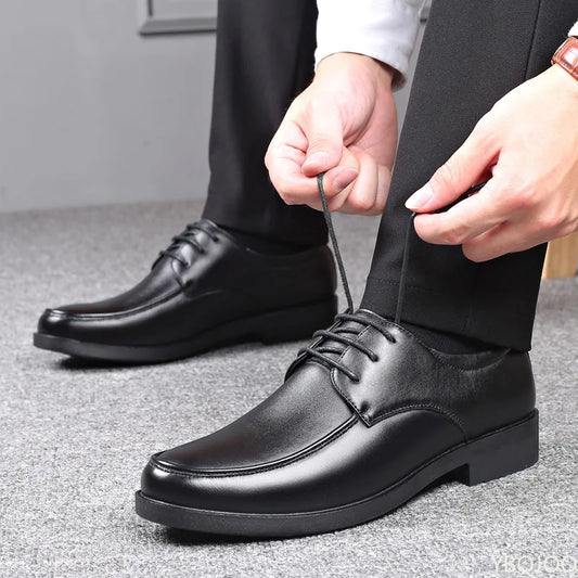 Autumn winter new business formal round toe men's shoes casual simple comfortable lace up height increasing men's shoes