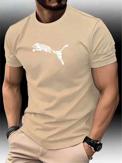New Summer Luxury Men's Fashion Fox Leopard Print T-shirt Crewneck Casual Trend Y2K High-end High Quality Fitness Sports T-shirt