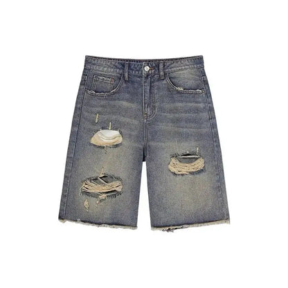 Women's Denim Capris Distressed Fringe Straight Cut Jeans