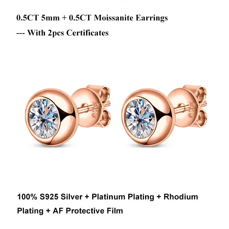Oval Round Bezel 0.5CT Moissanite Stud Earrings for Women 925 Silver Plated 18k Pass Diamond Test Bubble Ear Jewelry Gift