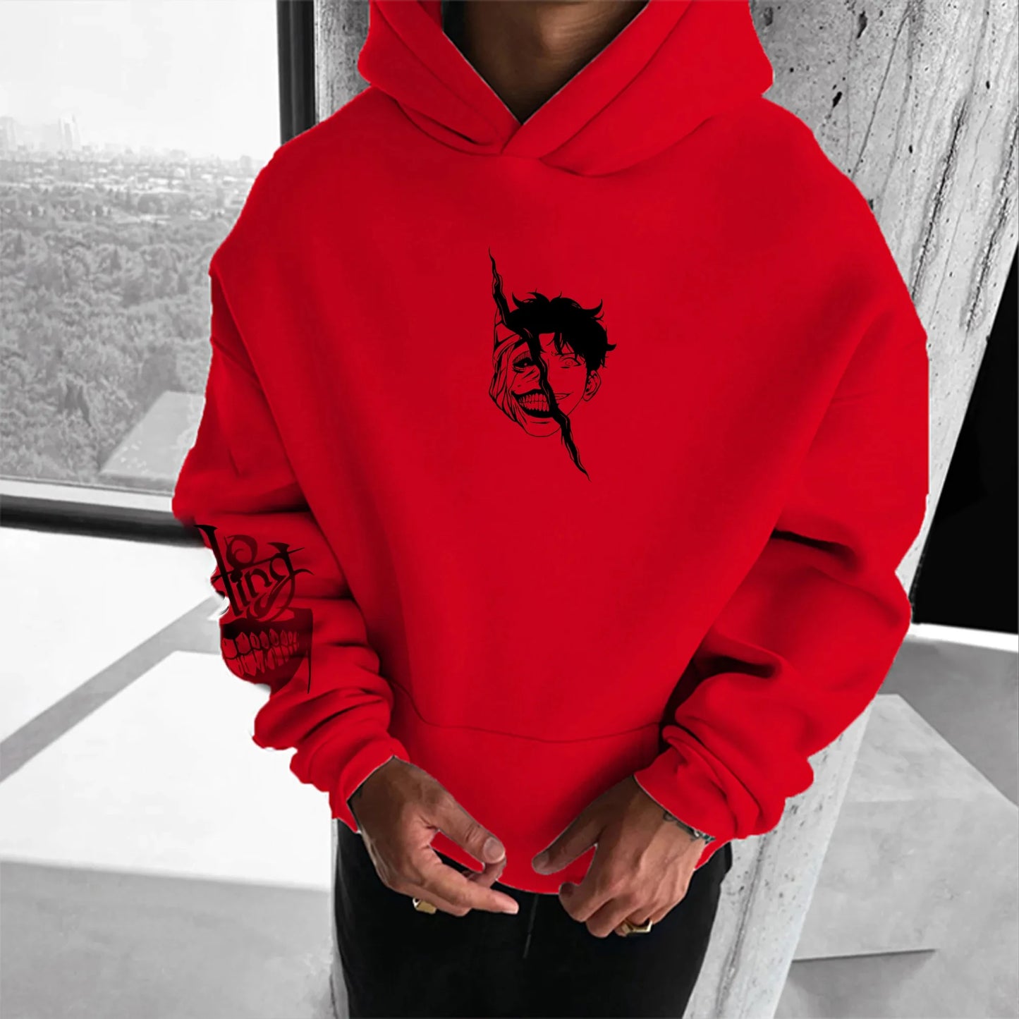 Parent-child Clothing Autumn and Winter Japanese Hotblooded Animation Classic Character Hoodie Men's and Women's