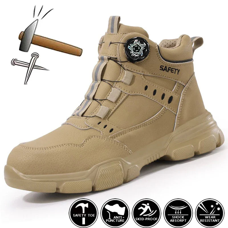 Rotating Button Style Protective Shoes Men Safety shoes Anti-Smash Puncture-Proof Indestructible Work Boots Steel Toe Men Shoes
