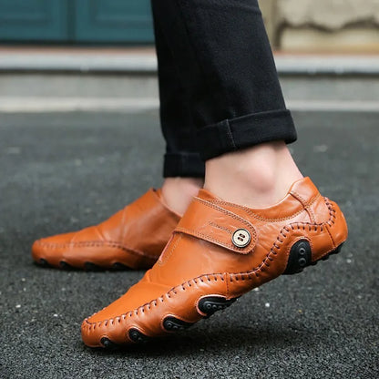 New Spring Men's handmade leather shoes, genuine leather casual shoes, breathable leather shoes, large size, walking 38-48