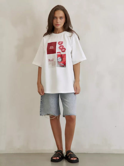 European American Hot Girl American Y2K Design Printed T-shirt Summer Women Ins Pure Cotton High Street Retro Short-sleeved Top