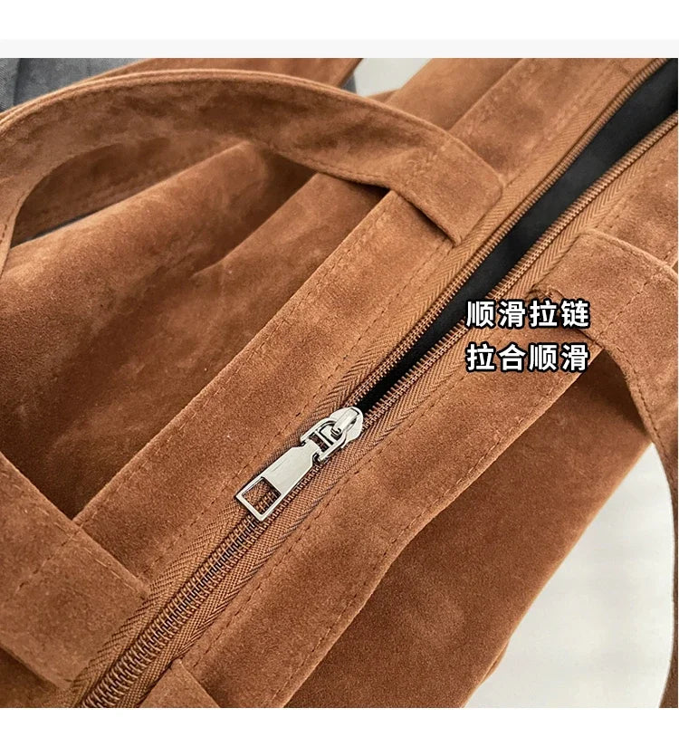 Large Capacity Velvet 2024 Hot Selling Tote Bag Zipper Solid Color Popular Fashion Handbag Soft Simple Commuting Shoulder Bag