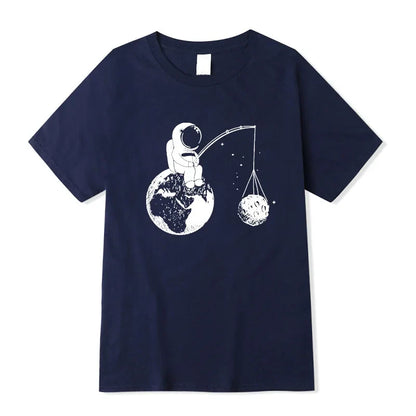 Summer Casual Men High Quality T-shirt 100%cotton Loose Funny Design Astronaut Printing for Men Top Cool Tshirt Male Tee Shirts