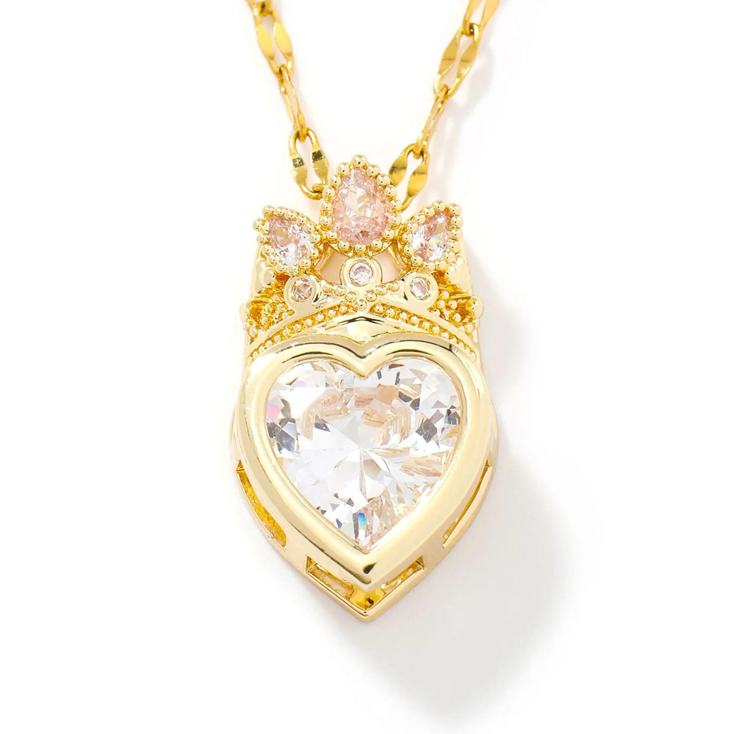 Crown Love Full of Rhinestones Sparkling Micro-Inlaid Design Simple Ladies Wedding Gift Pendant Necklace