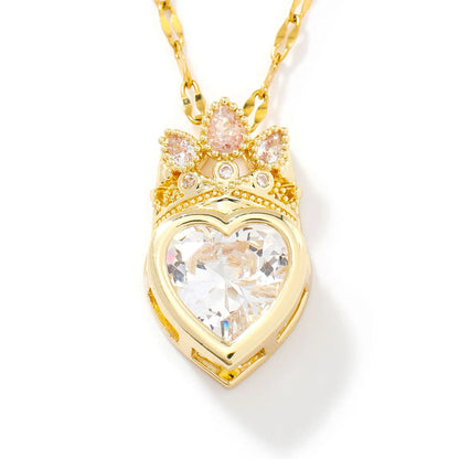 Crown Love Full of Rhinestones Sparkling Micro-Inlaid Design Simple Ladies Wedding Gift Pendant Necklace